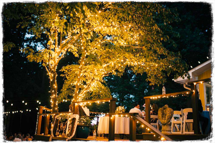 Wedding lights on back deck